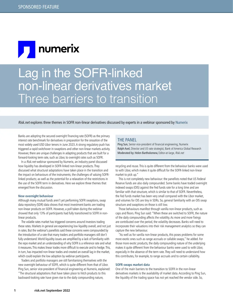 Transitioning to SOFR in Non-Linear Derivatives