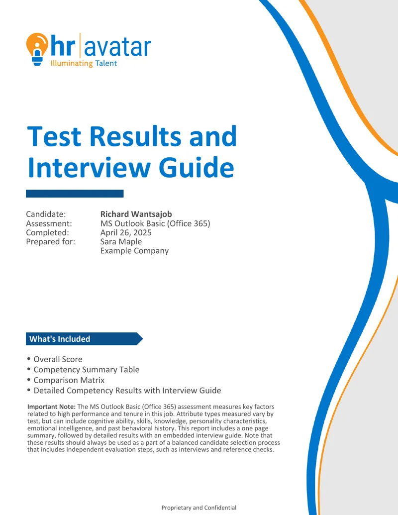 MS Outlook Basic Assessment Results and Interview Guide