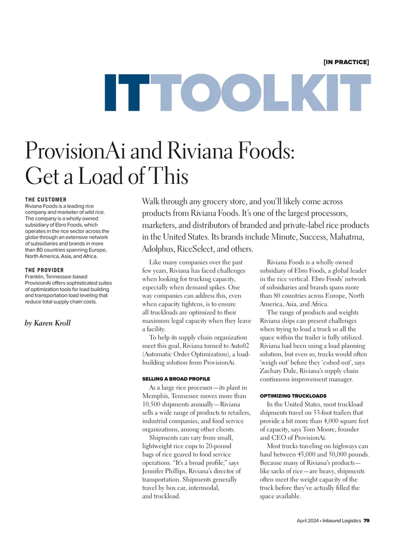Riviana Foods Truckload Optimization Case Study