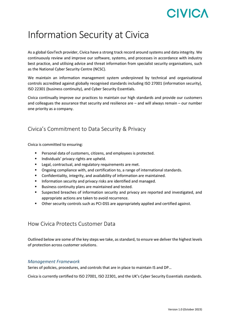 Civica Information Security and Data Protection Framework