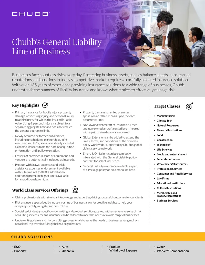 Chubb General Liability Insurance Overview