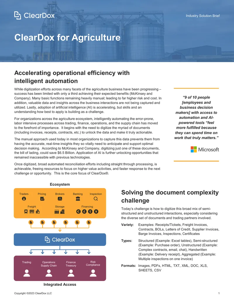 ClearDox for Agriculture Solution Brief