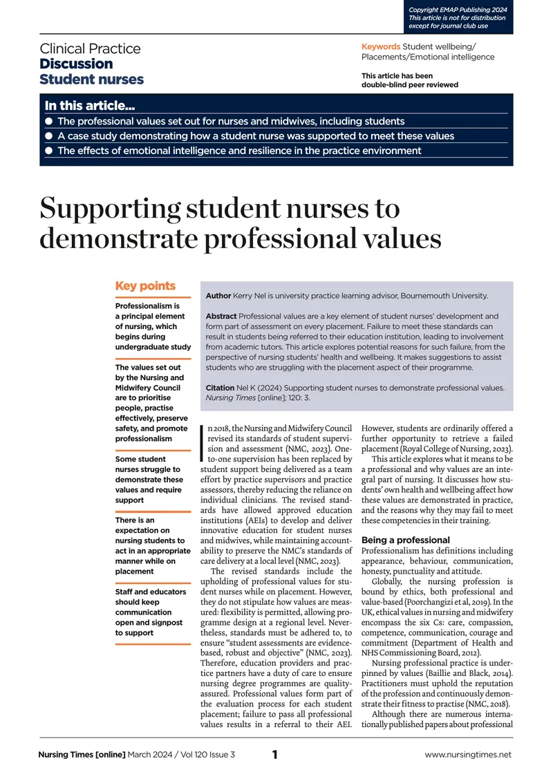 Supporting Student Nurses in Professional Values Development