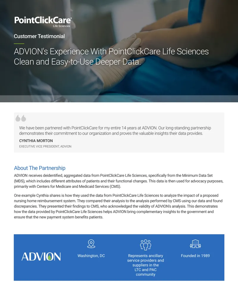 ADVION Partnership with PointClickCare Life Sciences