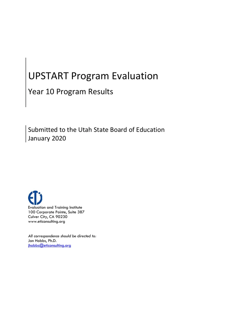 UPSTART Program Evaluation Year 10 Results