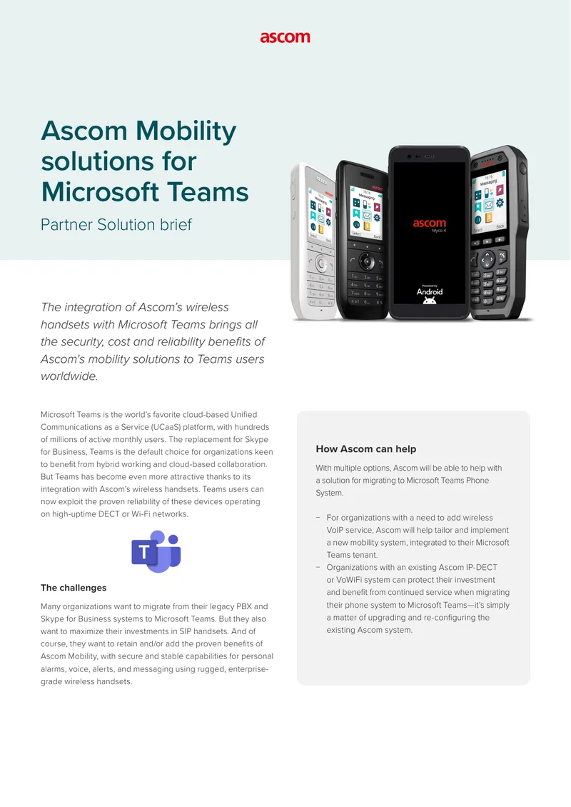 Ascom Mobility Solutions for Microsoft Teams Integration