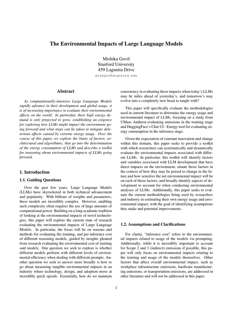 Environmental Impacts of Large Language Models