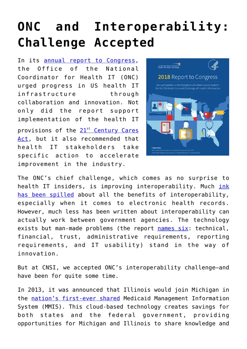 ONC Interoperability Challenge and Solutions