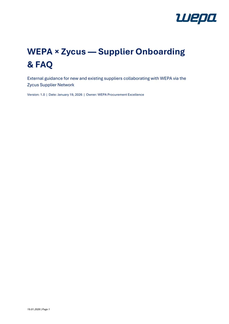 WEPA Supplier Onboarding and FAQ Guide