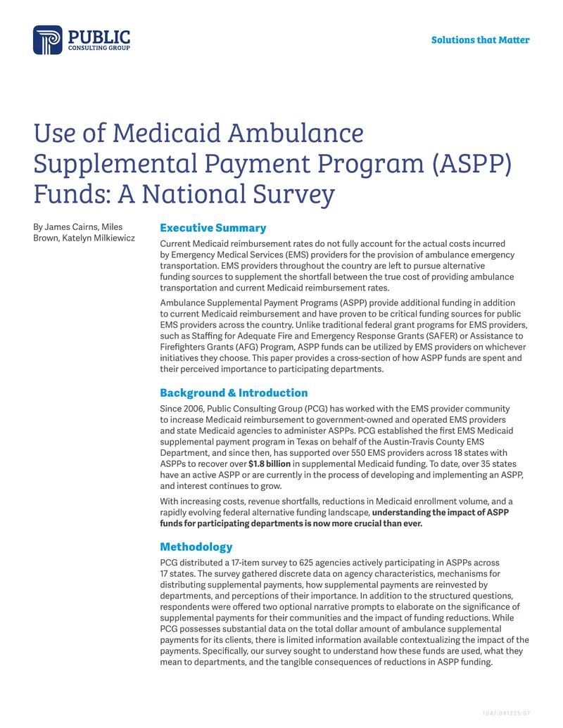 Use of Medicaid Ambulance Supplemental Payment Program Funds