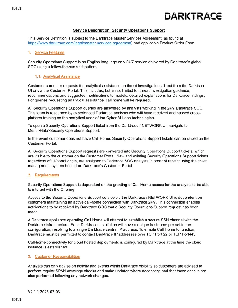 Security Operations Support Service Description