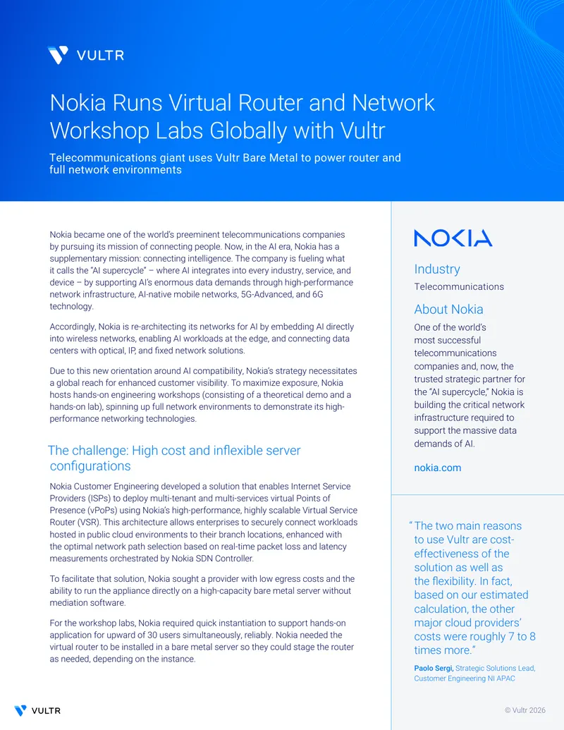 Nokia Utilizes Vultr for Virtual Router Solutions