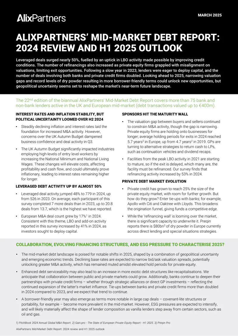AlixPartners Mid-Market Debt Report 2024 Review and 2025 Outlook