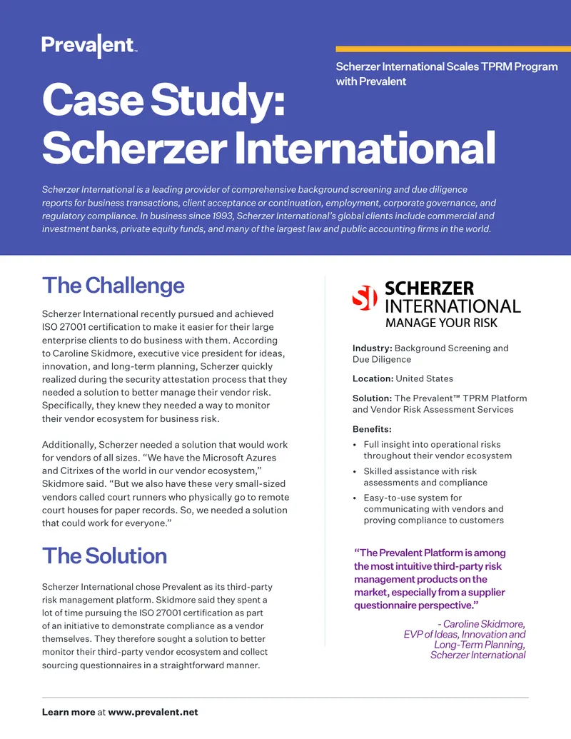 Scherzer International Third-Party Risk Management Case Study
