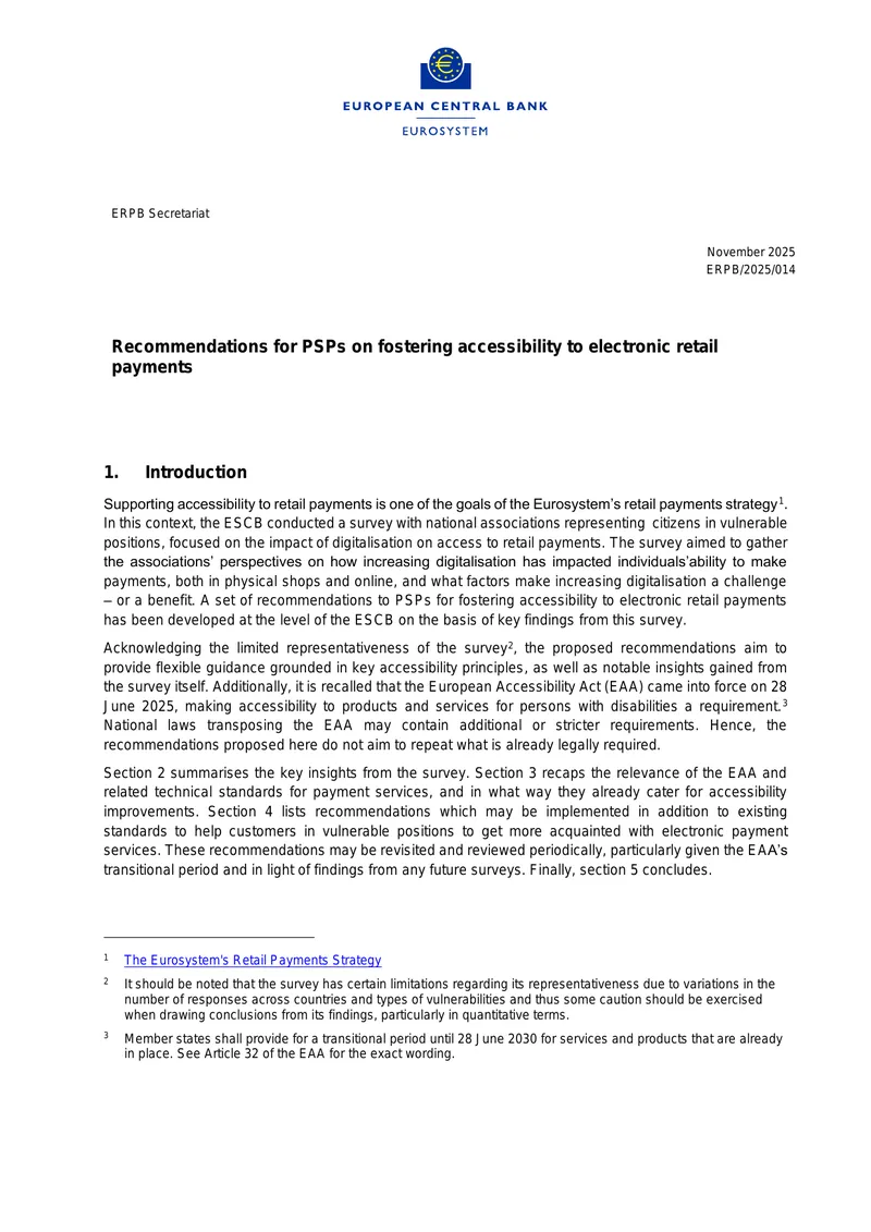 Recommendations for Payment Service Providers on Accessibility