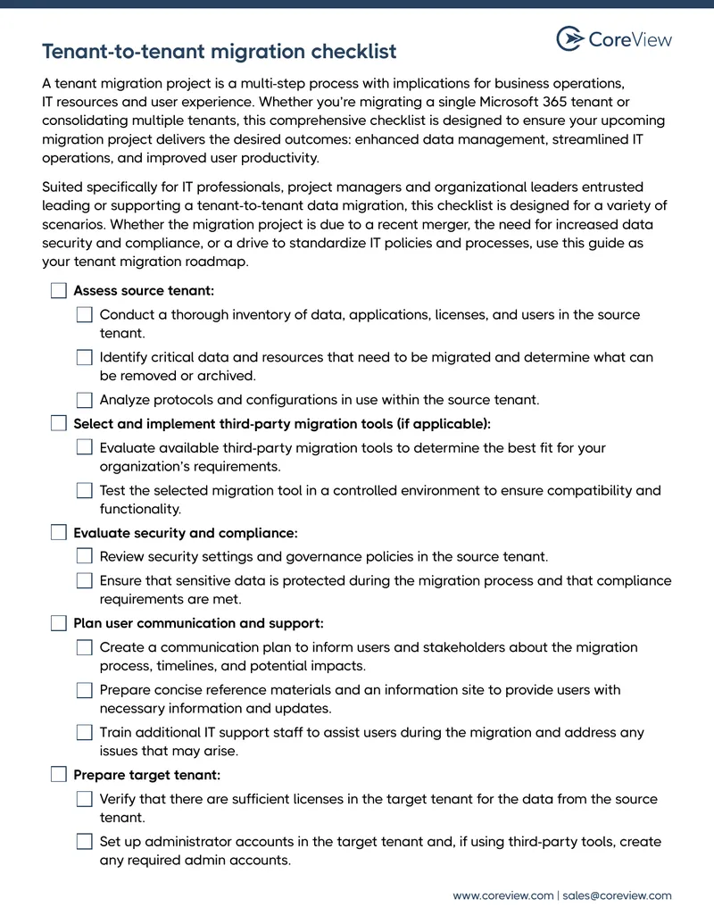 Tenant-to-Tenant Migration Project Checklist