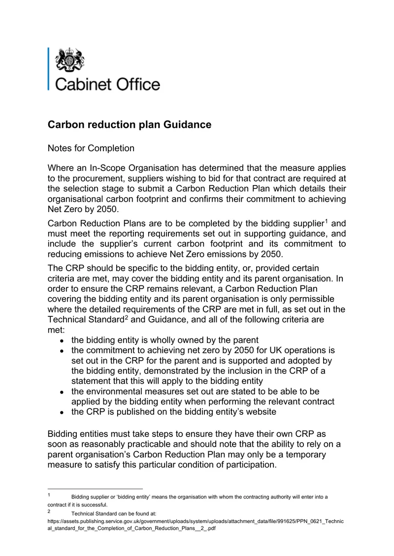Carbon Reduction Plan Guidance for Suppliers