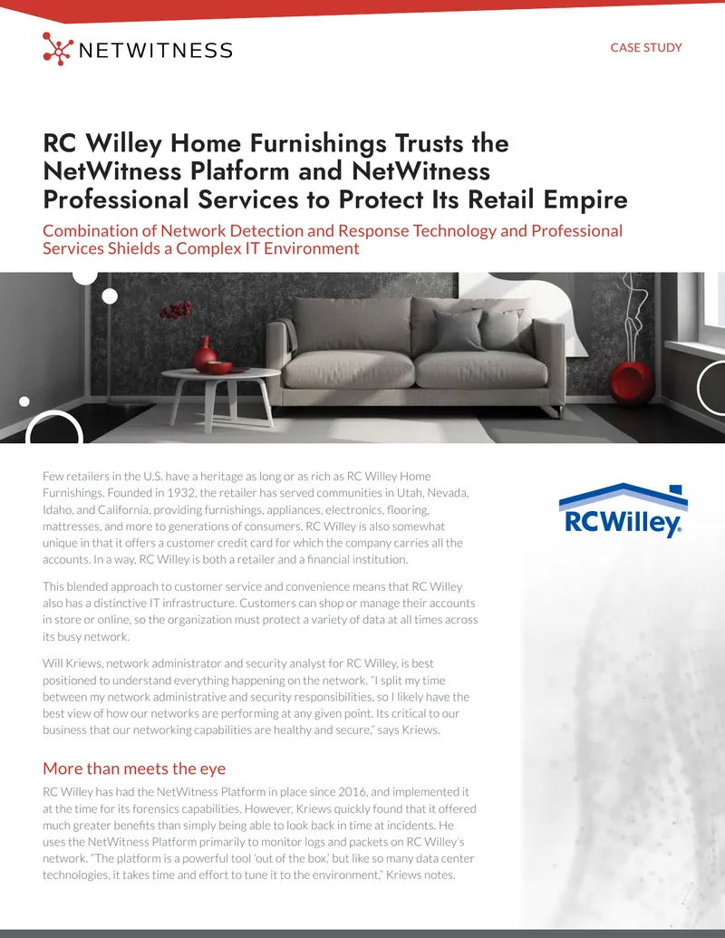 RC Willey Home Furnishings Case Study on NetWitness Platform