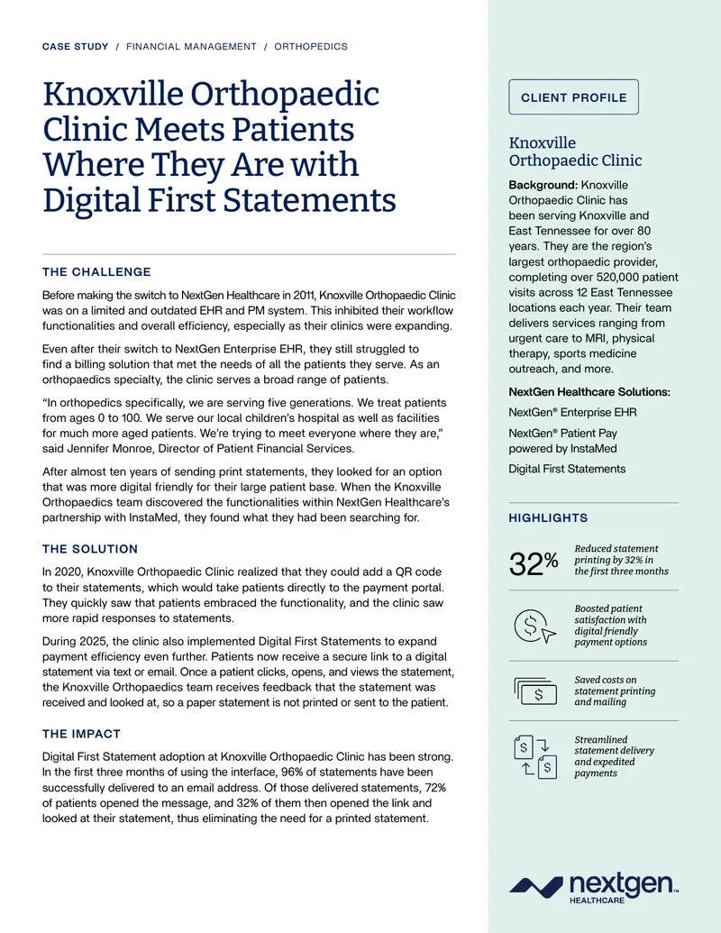 Knoxville Orthopaedic Clinic Digital First Statements Case Study