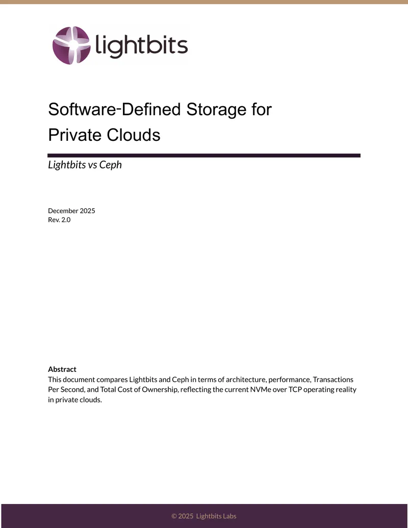 Comparison of Lightbits and Ceph for Private Clouds
