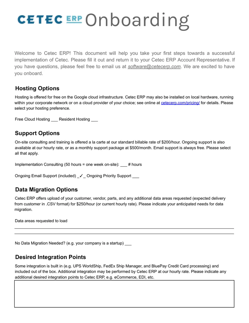 Cetec ERP Onboarding Implementation Guide