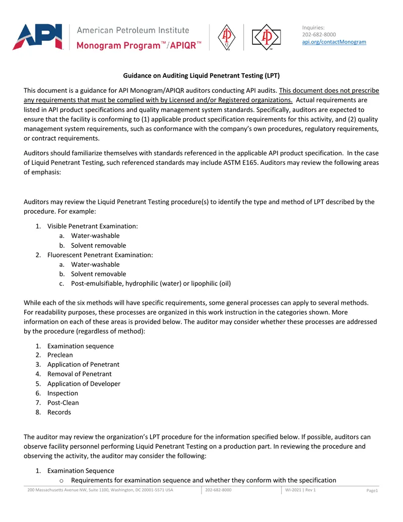 Guidance on Auditing Liquid Penetrant Testing