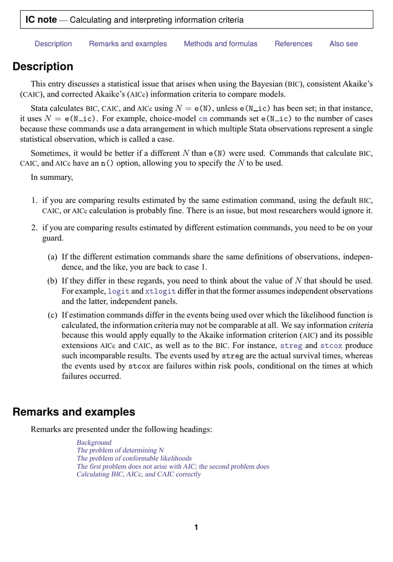 Calculating and Interpreting Information Criteria