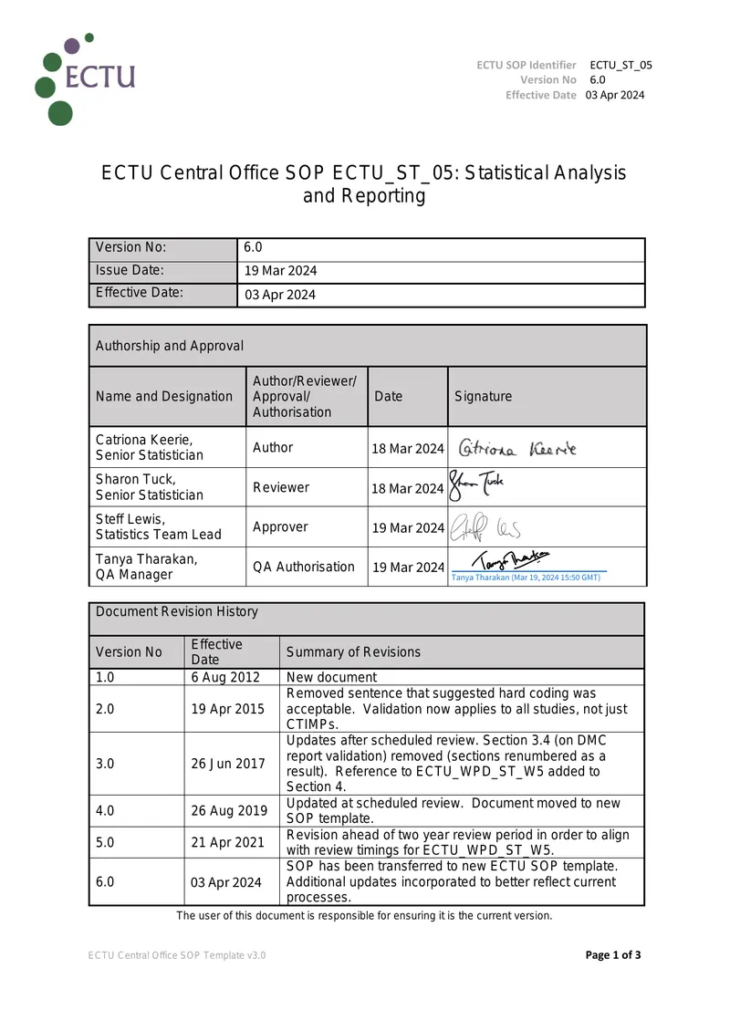 Statistical Analysis and Reporting Procedures