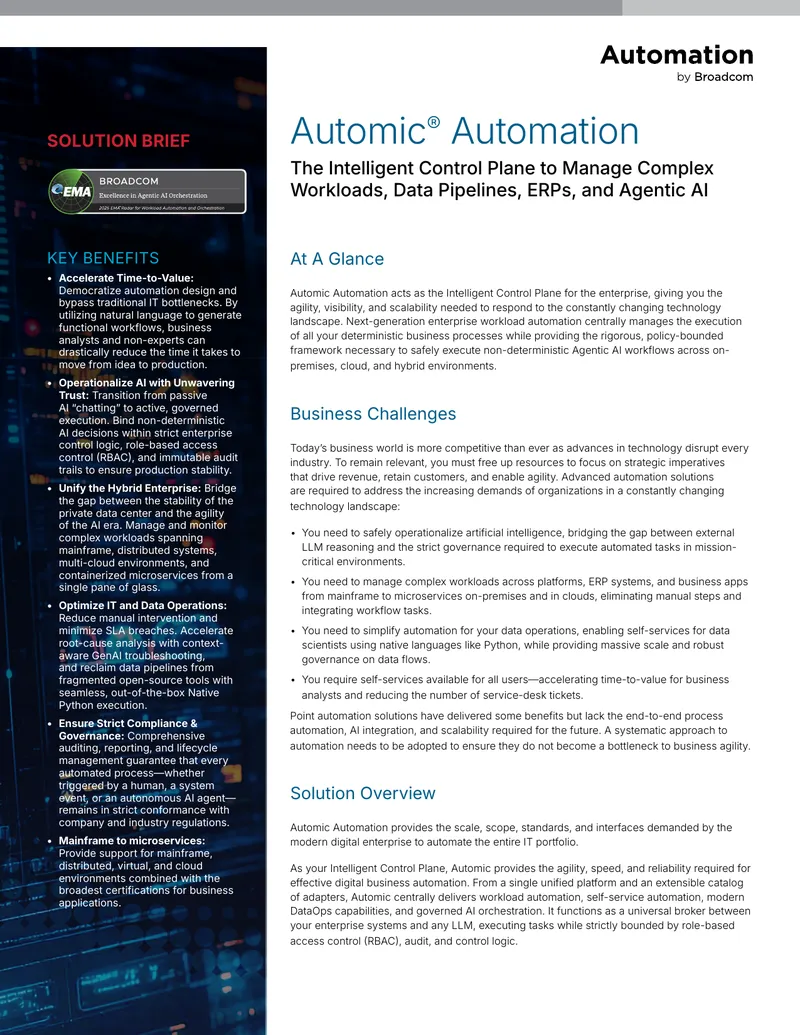 Automic Automation as Intelligent Control Plane