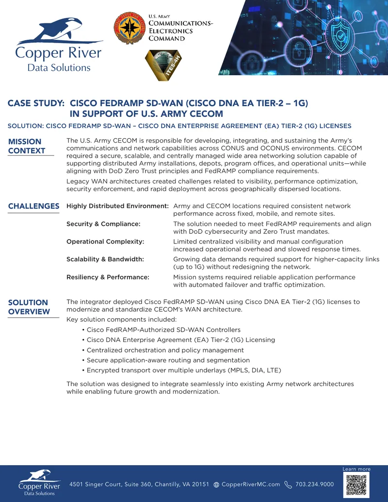 Cisco FedRAMP SD-WAN Implementation for U.S. Army CECOM