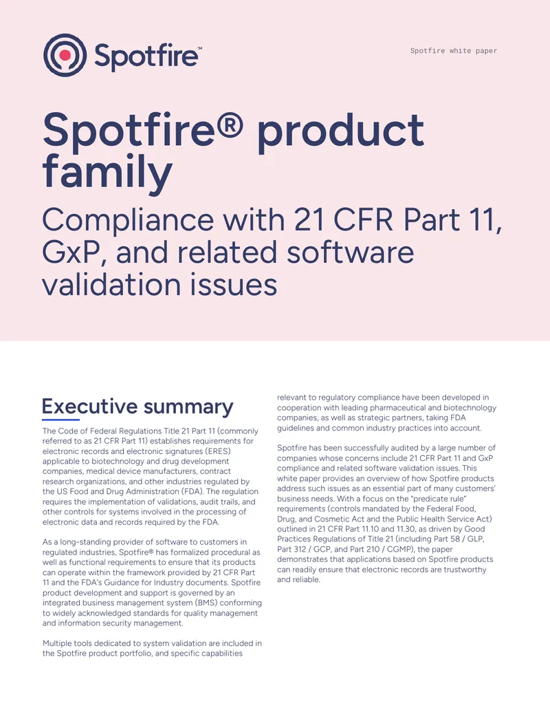 Compliance with 21 CFR Part 11 for Spotfire Products