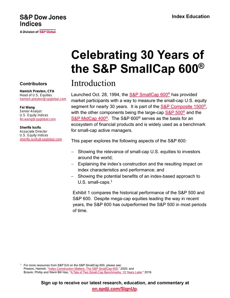 Celebrating 30 Years of the S&P SmallCap 600