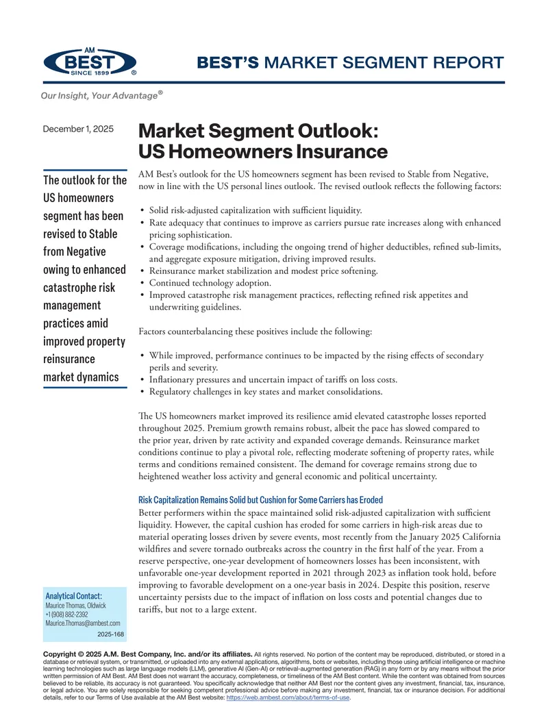 Market Segment Outlook for US Homeowners Insurance