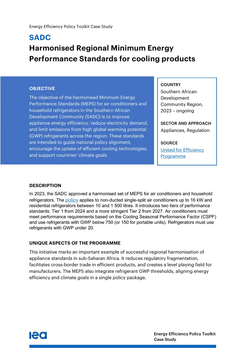 Harmonised Minimum Energy Performance Standards Case Study