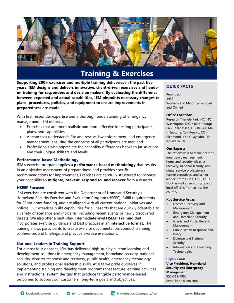 IEM Training and Exercise Services Overview