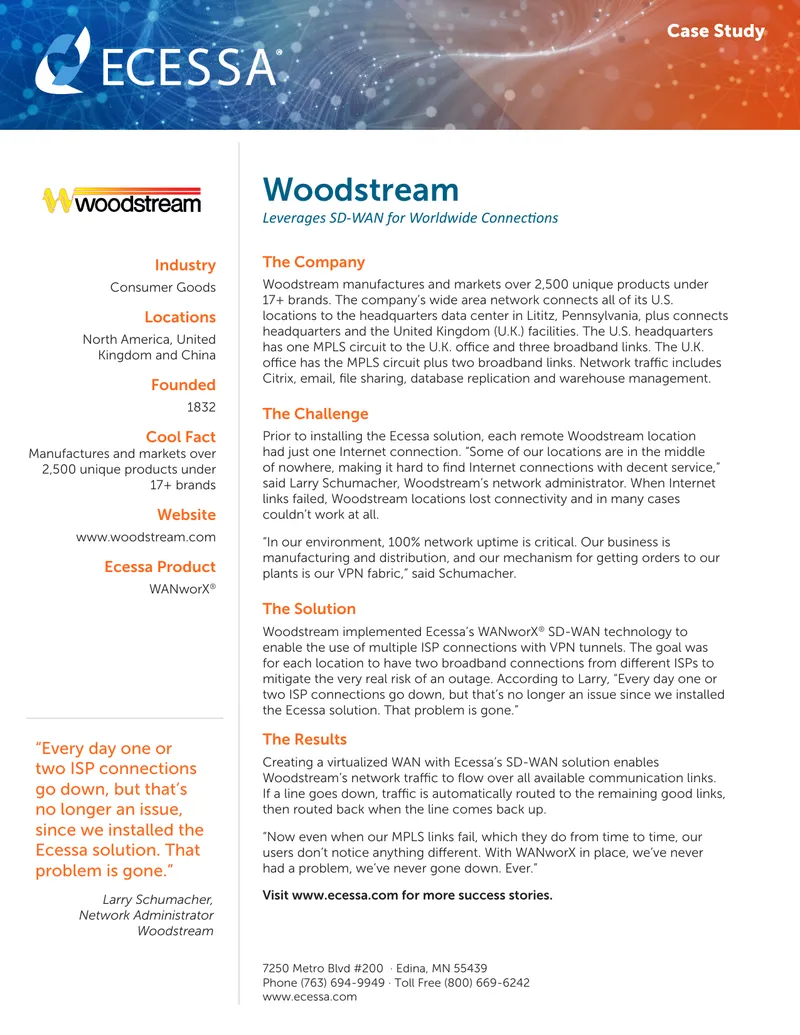 Woodstream Case Study on SD-WAN Implementation