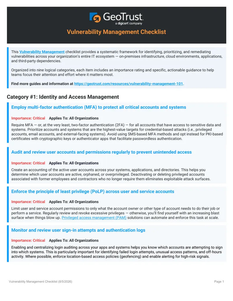 Vulnerability Management Checklist Framework