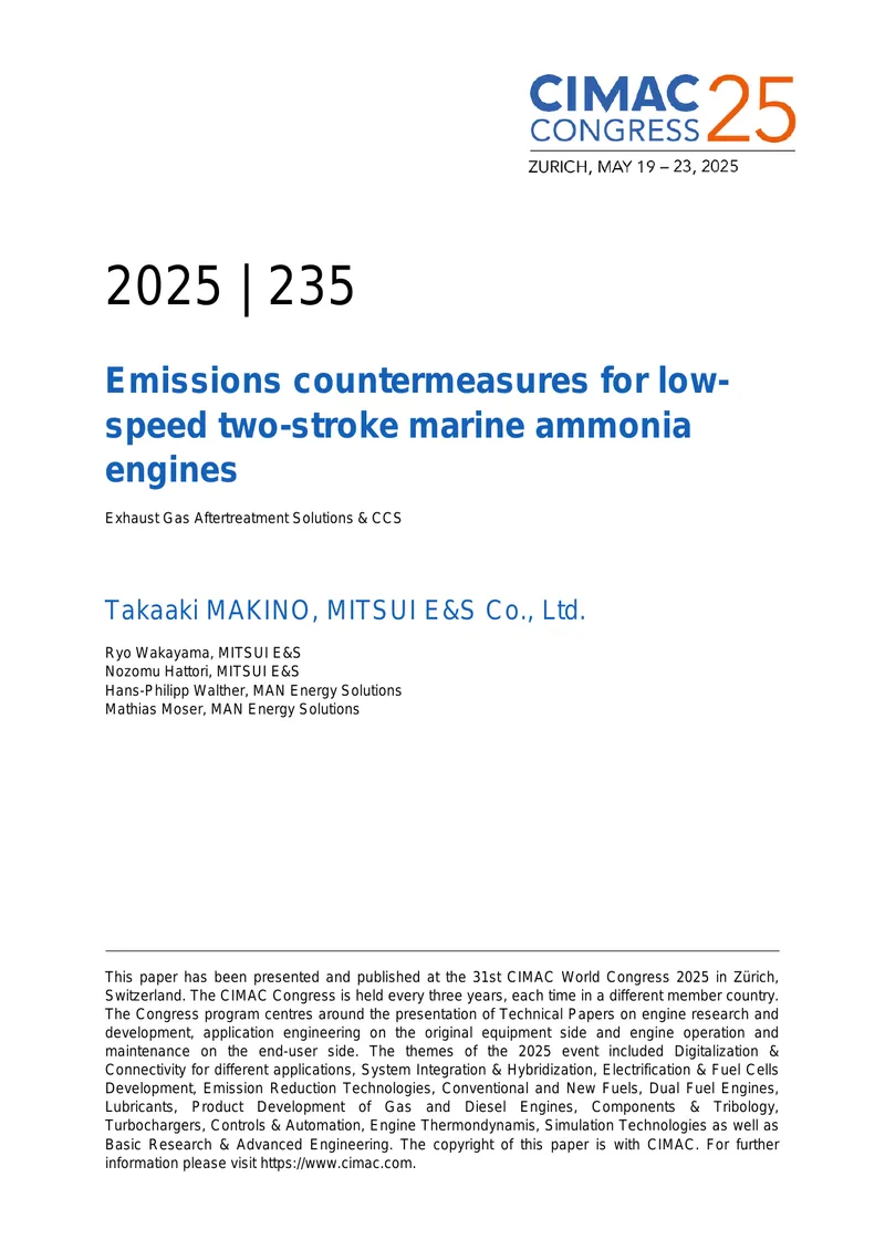 Emissions Countermeasures for Marine Ammonia Engines