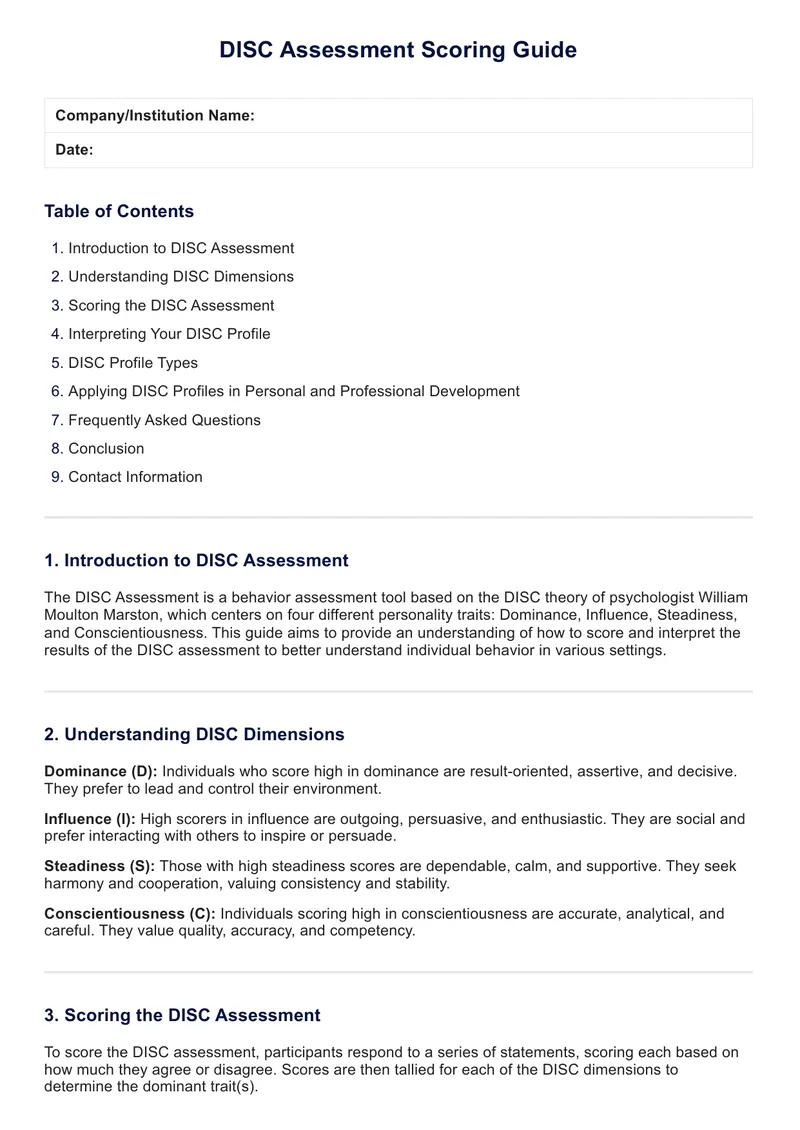 DISC Assessment Scoring Guide