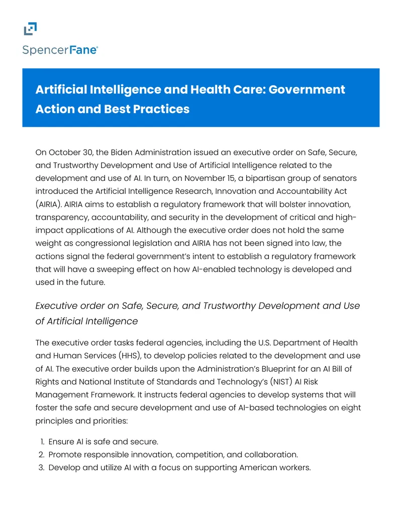 Artificial Intelligence and Health Care Government Action