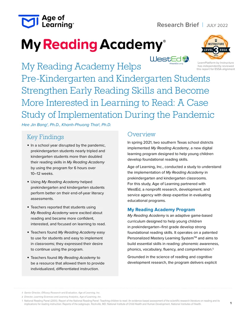My Reading Academy Implementation Case Study