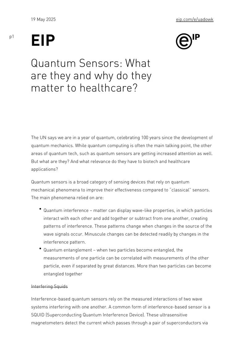 Quantum Sensors in Healthcare Applications
