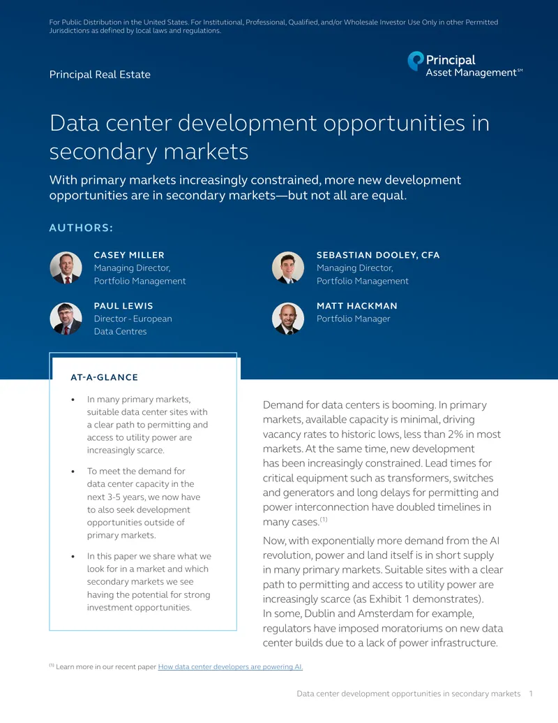 Data Center Development Opportunities in Secondary Markets