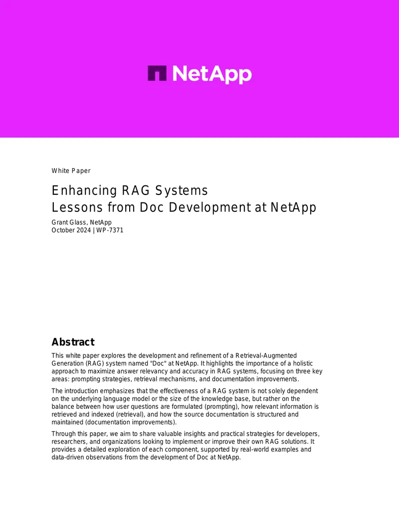 Enhancing Retrieval-Augmented Generation Systems at NetApp