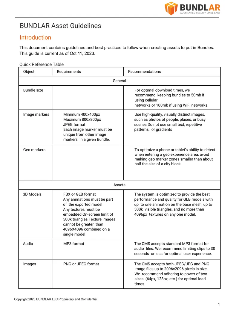 BUNDLAR Asset Guidelines for Augmented Reality