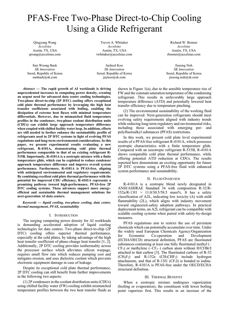 PFAS-Free Two-Phase Direct-to-Chip Cooling Technology