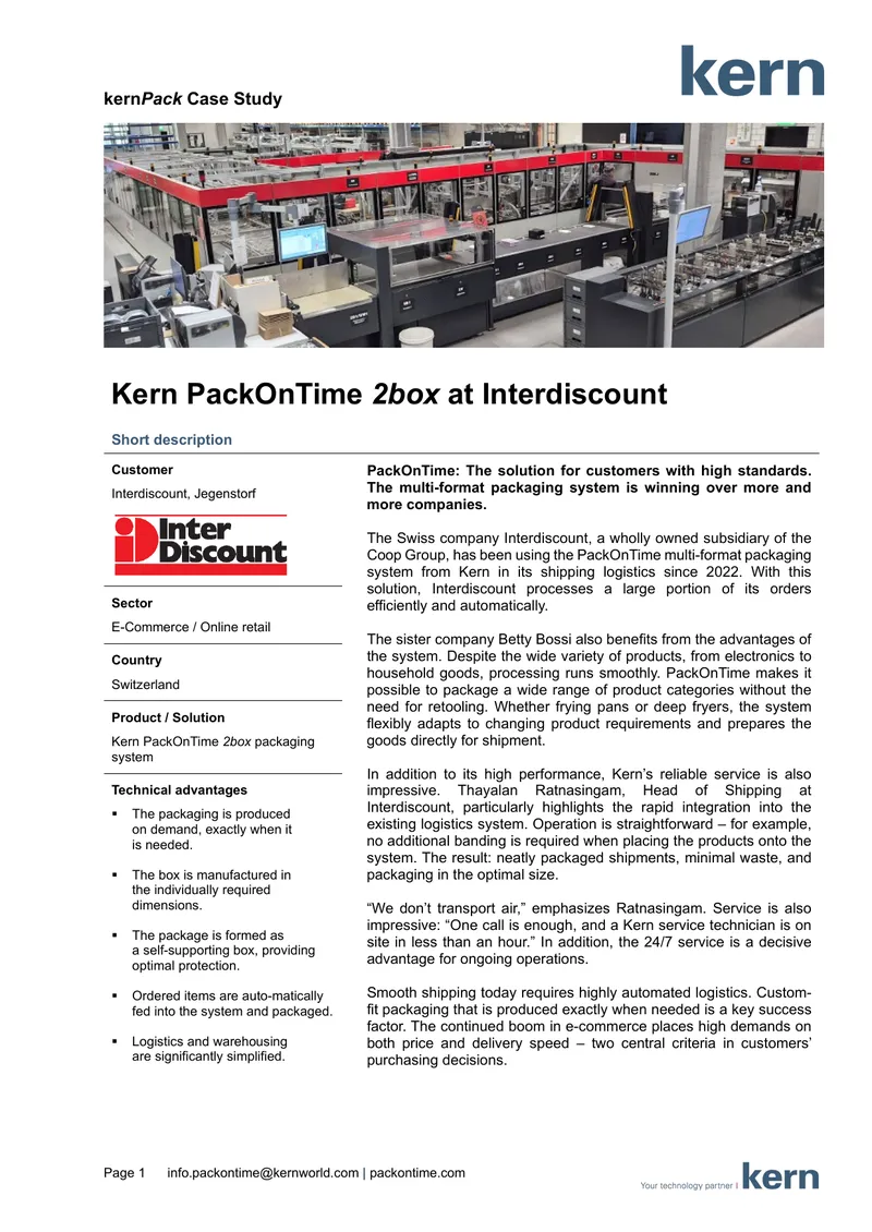 Kern PackOnTime 2box Implementation at Interdiscount