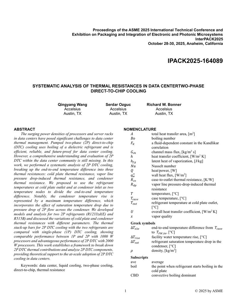 Systematic Analysis of Thermal Resistances in Data Center Two-Phase Cooling