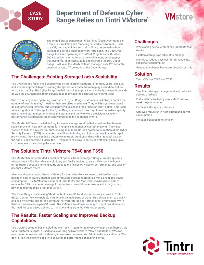 Department of Defense Cyber Range Utilizes Tintri VMstore