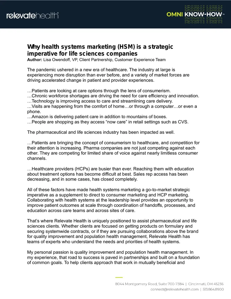 Health Systems Marketing as a Strategic Imperative